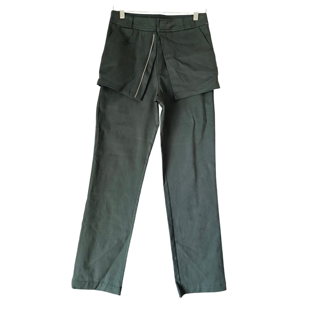 ZARA Green Asymmetrical Skirt Over Pants Trousers Size XS‎